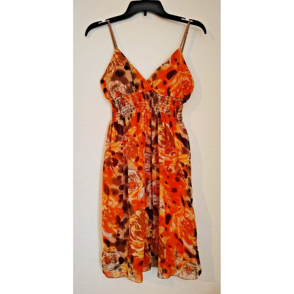 Chesley Womens Orange Floral Sundress Size S